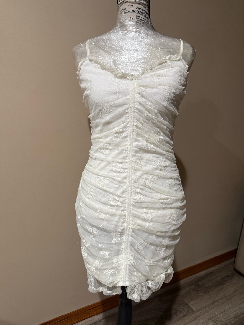 Windsor White Ruched Lace Mini Dress